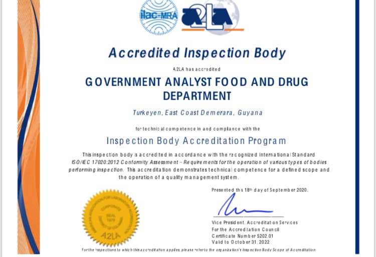 PRESS RELEASE : (ISO) 17020 ACCREDITATION OF GOVERNMENT ANALYST-FOOD